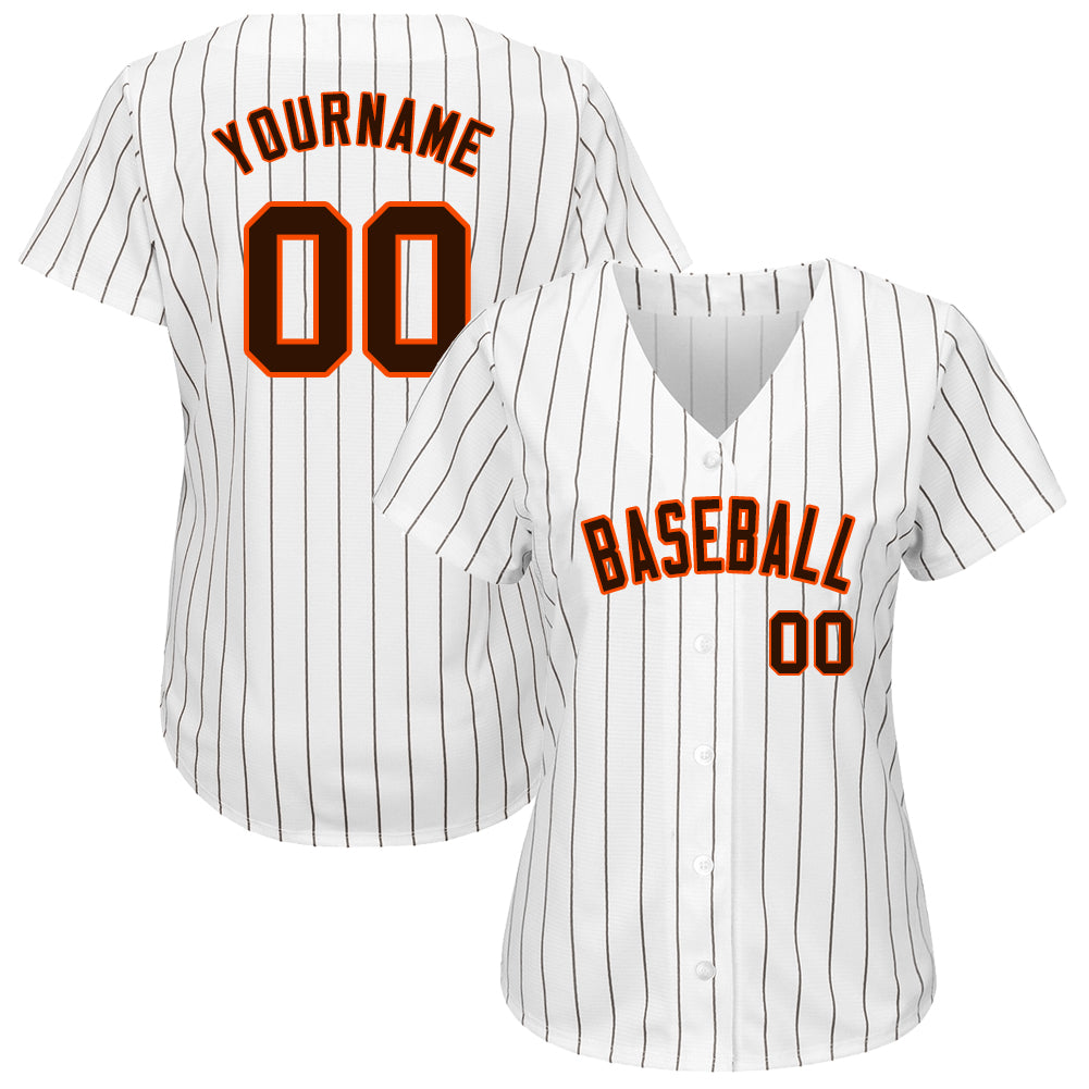 Custom Team Orange Baseball Authentic White Brown Strip Jersey Brown