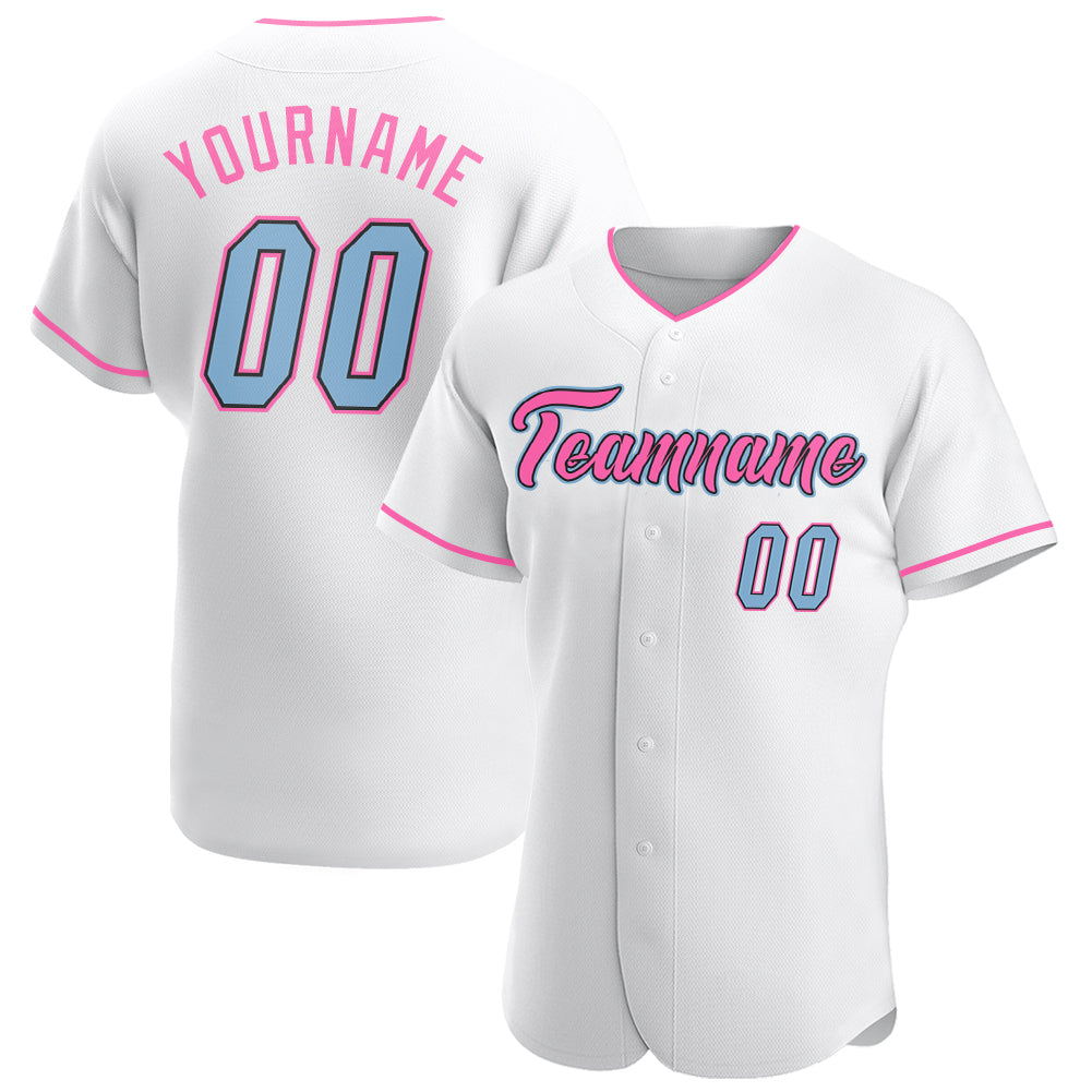 Custom Team Pink Baseball Authentic White Jersey Light Blue
