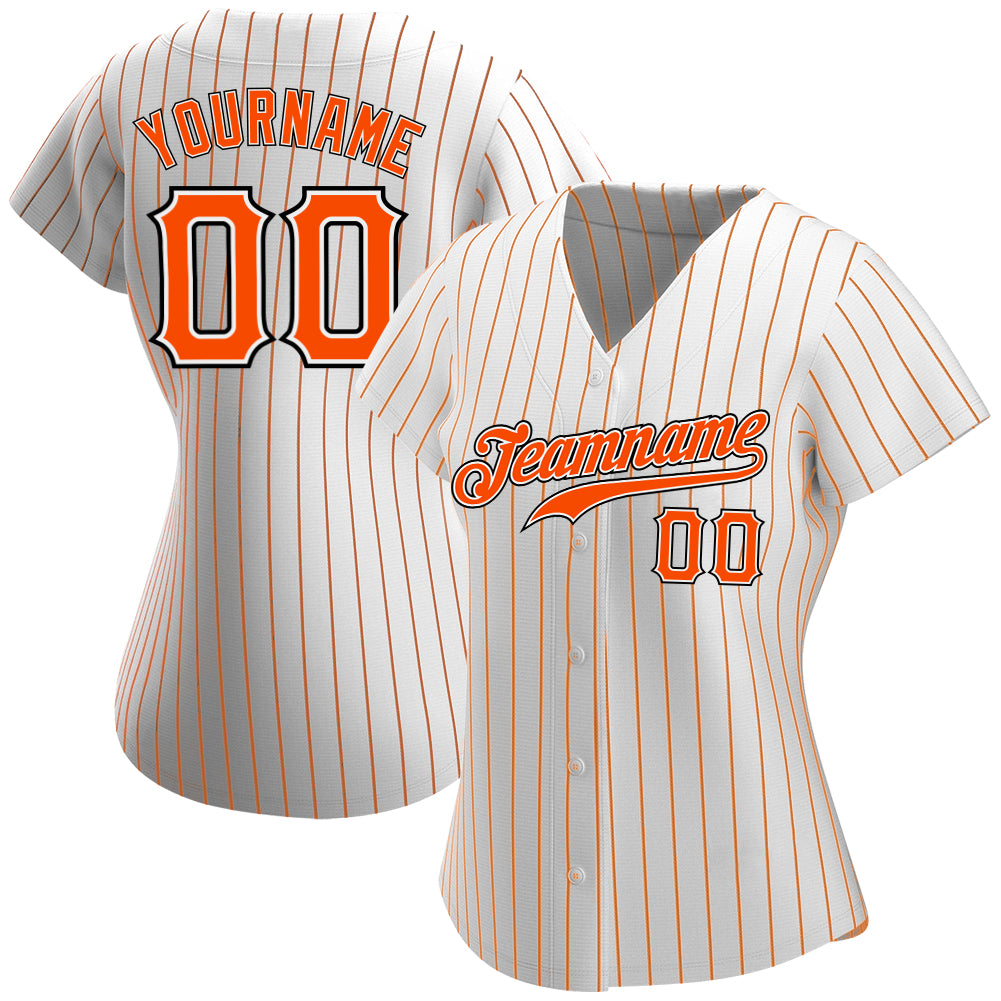 Custom Team Black Baseball Authentic White Orange Strip Jersey Orange