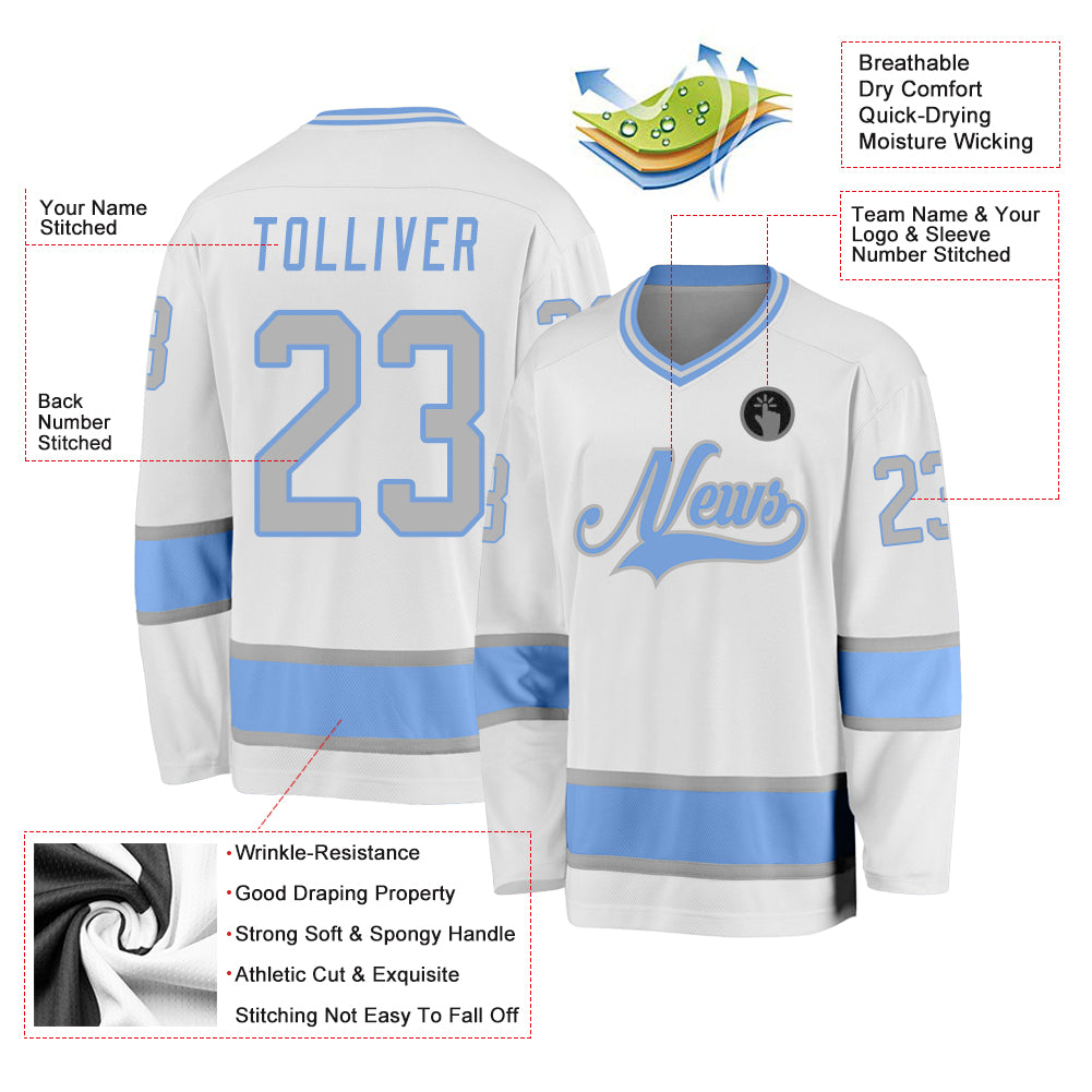 Cheap Custom Light Blue White-Yellow Hockey Lace Neck Jersey Free Shipping  – CustomJerseysPro