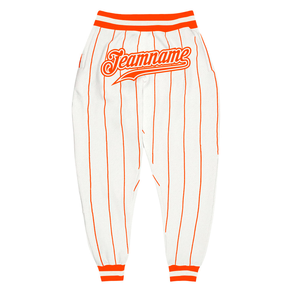 Custom White Orange Pinstripe Orange-White Sports Pants Discount