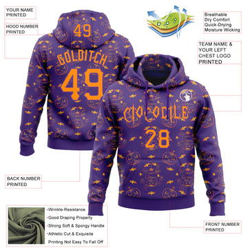 Custom Purple Bay Orange 3D Halloween Pumpkin Bat Doodle Party Costume Ideas Sports Pullover Sweatshirt Hoodie