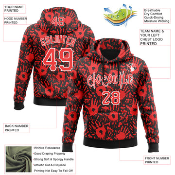 Custom Black Red-White 3D Halloween Horror Night Trick Treat Party Costume Ideas Sports Pullover Sweatshirt Hoodie