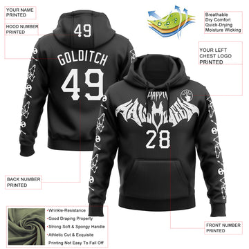 Custom Black White 3D Halloween Skeleton Bat Party Costume Ideas Sports Pullover Sweatshirt Hoodie