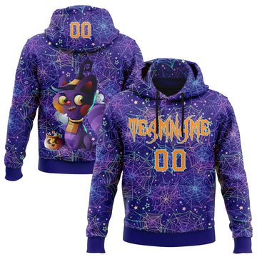 Custom Dark Purple Bay Orange-Ice Blue 3D Halloween Spider Net Horror Night Trick Treat Party Costume Ideas Sports Pullover Sweatshirt Hoodie