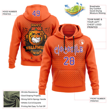 Custom Purple Orange-White 3D Halloween Pumpkin Doodle Party Costume Ideas Sports Pullover Sweatshirt Hoodie