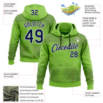 Custom Stitched Neon Green Navy-White 3D Pattern Design Sports Wear Pullover Sweatshirt Hoodie