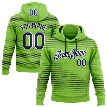 Custom Stitched Neon Green Navy-White 3D Pattern Design Sports Wear Pullover Sweatshirt Hoodie