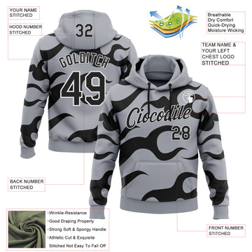 Custom Stitched Gray Black-White 3D Pattern Design Sports Wear Pullover Sweatshirt Hoodie