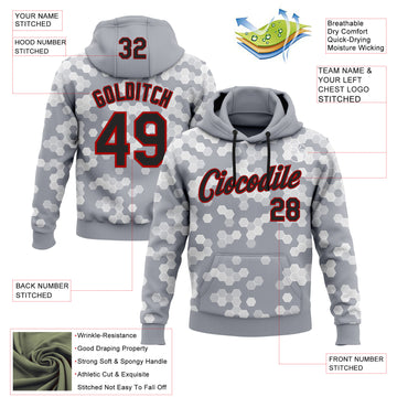 Custom Stitched Gray Black-Red 3D Pattern Design Sports Wear Pullover Sweatshirt Hoodie
