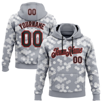Custom Stitched Gray Black-Red 3D Pattern Design Sports Wear Pullover Sweatshirt Hoodie