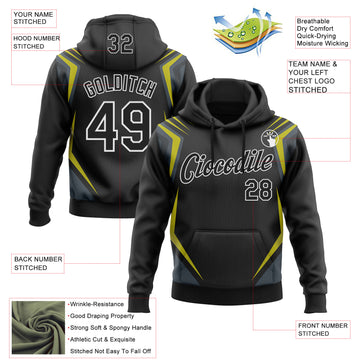 Custom Stitched Black Yellow-White 3D Pattern Design Sports Wear Pullover Sweatshirt Hoodie