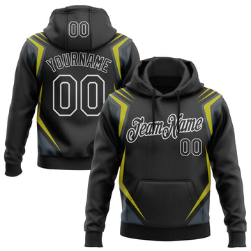 Custom Stitched Black Yellow-White 3D Pattern Design Sports Wear Pullover Sweatshirt Hoodie