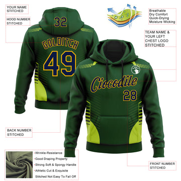 Custom Stitched Green Navy-Gold 3D Pattern Design Sports Wear Pullover Sweatshirt Hoodie