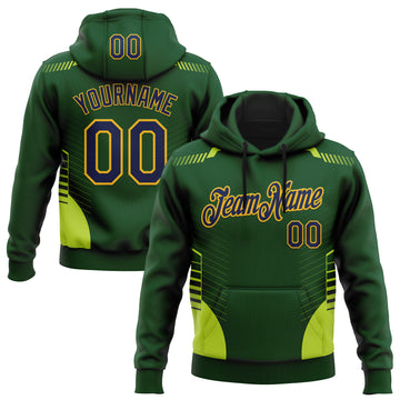 Custom Stitched Green Navy-Gold 3D Pattern Design Sports Wear Pullover Sweatshirt Hoodie