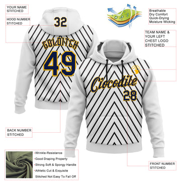 Custom Stitched White Navy Black-Gold 3D Pattern Design Sports Wear Pullover Sweatshirt Hoodie