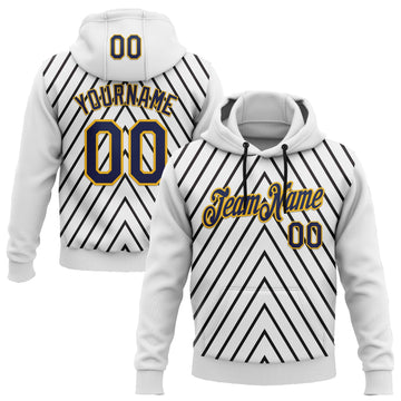 Custom Stitched White Navy Black-Gold 3D Pattern Design Sports Wear Pullover Sweatshirt Hoodie