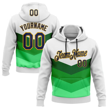 Custom Stitched White Navy Green-Gold 3D Pattern Design Sports Wear Pullover Sweatshirt Hoodie