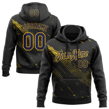 Custom Stitched Black Navy-Gold 3D Pattern Design Sports Wear Pullover Sweatshirt Hoodie