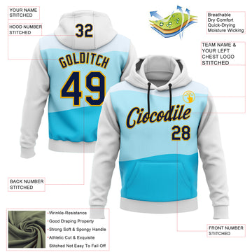 Custom Stitched Black Navy Blue-Gold 3D Pattern Design Sports Wear Pullover Sweatshirt Hoodie