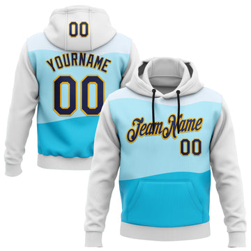 Custom Stitched Black Navy Blue-Gold 3D Pattern Design Sports Wear Pullover Sweatshirt Hoodie