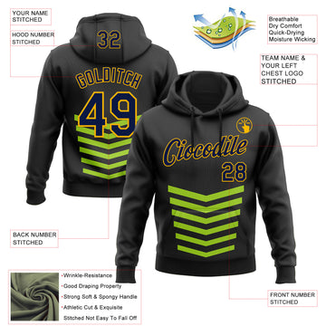 Custom Stitched Black Green-Gold 3D Pattern Design Sports Wear Pullover Sweatshirt Hoodie