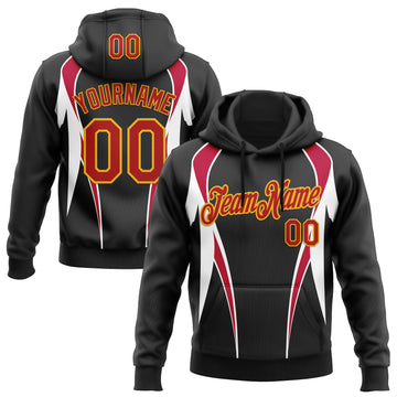 Custom Stitched Black Red White-Gold 3D Pattern Design Sports Wear Pullover Sweatshirt Hoodie