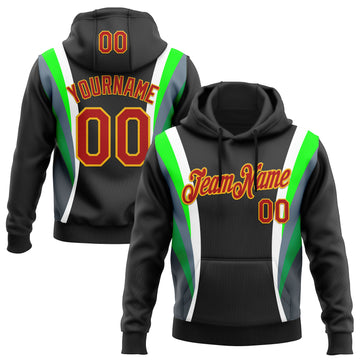 Custom Stitched Black Red White Green-Gold 3D Pattern Design Sports Wear Pullover Sweatshirt Hoodie