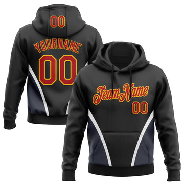 Custom Stitched Black Red White-Gold 3D Pattern Design Sports Wear Pullover Sweatshirt Hoodie