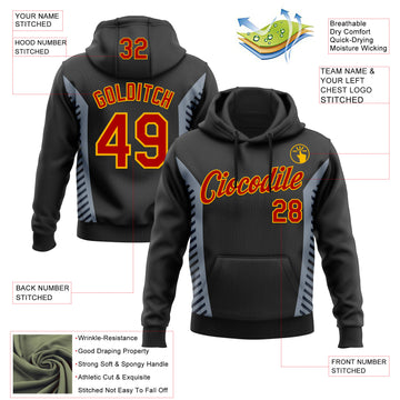 Custom Stitched Black Red Gray-Gold 3D Pattern Design Sports Wear Pullover Sweatshirt Hoodie