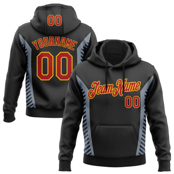 Custom Stitched Black Red Gray-Gold 3D Pattern Design Sports Wear Pullover Sweatshirt Hoodie