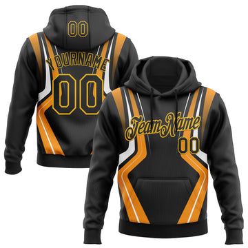 Custom Stitched Black Orange White-Gold 3D Pattern Design Sports Wear Pullover Sweatshirt Hoodie