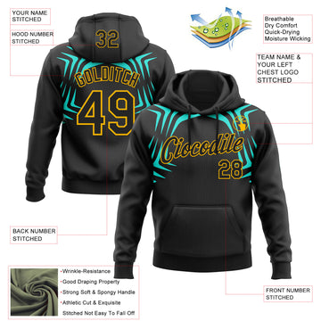 Custom Stitched Black Green-Gold 3D Pattern Design Sports Wear Pullover Sweatshirt Hoodie