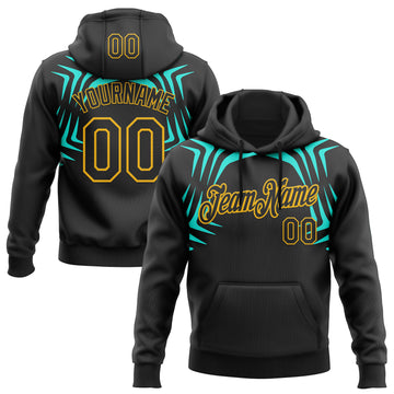 Custom Stitched Black Green-Gold 3D Pattern Design Sports Wear Pullover Sweatshirt Hoodie