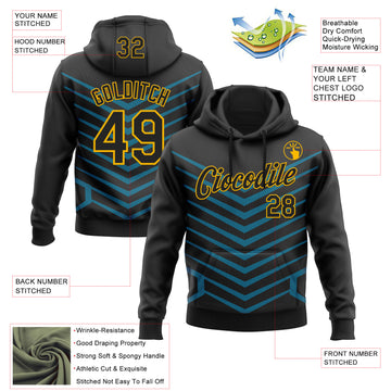 Custom Stitched Black Blue-Gold 3D Pattern Design Sports Wear Pullover Sweatshirt Hoodie