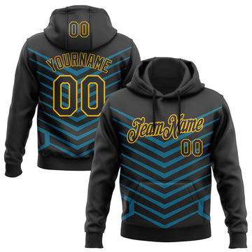 Custom Stitched Black Blue-Gold 3D Pattern Design Sports Wear Pullover Sweatshirt Hoodie