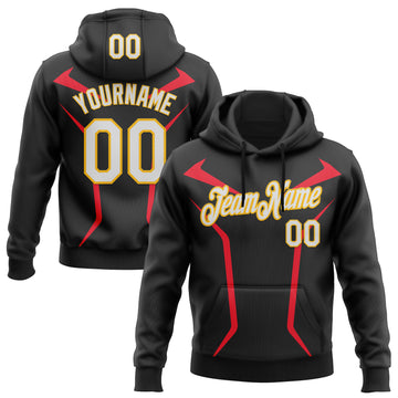 Custom Stitched Black White Red-Gold 3D Pattern Design Sports Wear Pullover Sweatshirt Hoodie