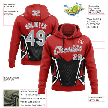 Custom Stitched Red Light Gray Black-White 3D Pattern Design Sports Wear Pullover Sweatshirt Hoodie