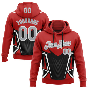 Custom Stitched Red Light Gray Black-White 3D Pattern Design Sports Wear Pullover Sweatshirt Hoodie