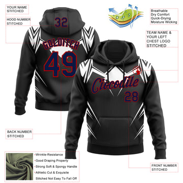 Custom Stitched Black Navy White-Red 3D Pattern Design Sports Wear Pullover Sweatshirt Hoodie