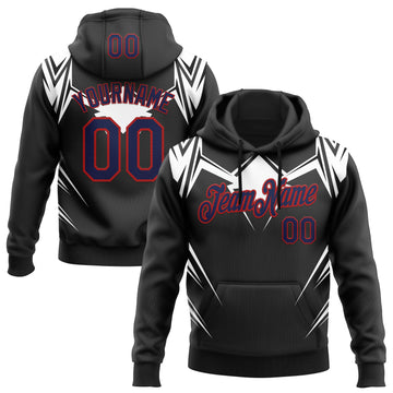 Custom Stitched Black Navy White-Red 3D Pattern Design Sports Wear Pullover Sweatshirt Hoodie