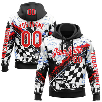 Custom Black Fire Red-White 3D Pattern Design Formula Auto Car Racing Motorsport Sports Pullover Sweatshirt Hoodie
