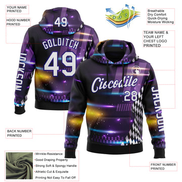 Custom Purple White Dark Purple-Black 3D Pattern Design Formula Auto Car Racing Motorsport Sports Pullover Sweatshirt Hoodie