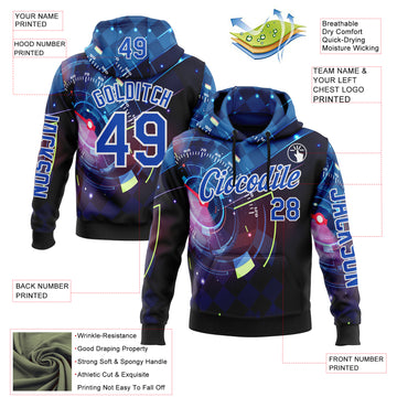 Custom Black Thunder Blue-White 3D Pattern Design Formula Auto Car Racing Motorsport Sports Pullover Sweatshirt Hoodie