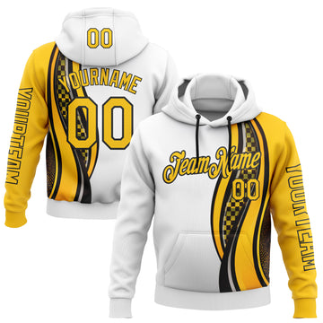 Custom White Yellow-Black 3D Pattern Design Formula Auto Car Racing Motorsport Sports Pullover Sweatshirt Hoodie