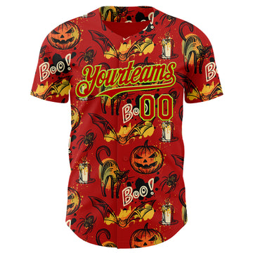 Custom Red Neon Green 3D Halloween Pumpkin Doodle Party Costume Ideas Authentic Baseball Jersey