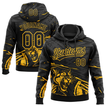 Custom Stitched Black Gold-Gray 3D Pattern Design Animal Tiger Sports Pullover Sweatshirt Hoodie