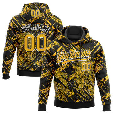 Custom Stitched Black Gold-White 3D Pattern Design Animal Eagle Sports Pullover Sweatshirt Hoodie