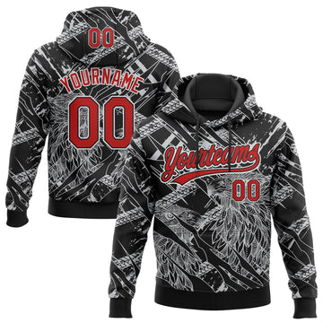 Custom Stitched Black Red Gray-White 3D Pattern Design Animal Eagle Sports Pullover Sweatshirt Hoodie