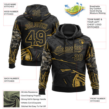 Custom Stitched Black Gray-Old Gold 3D Pattern Design Animal Lion Sports Pullover Sweatshirt Hoodie